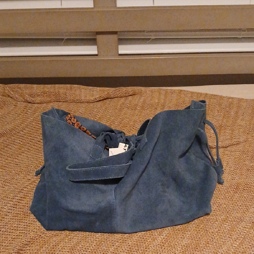 Chic Blue Suede Shoulder Bag By Free People Sundownwilds